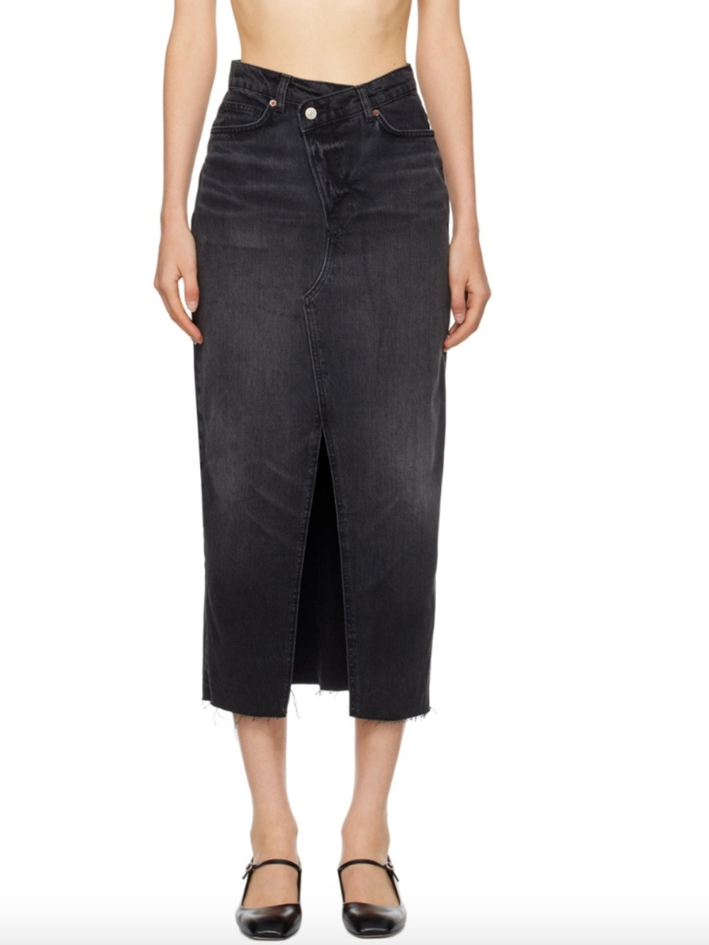 Reformation Black Nila Denim Maxi Skirt